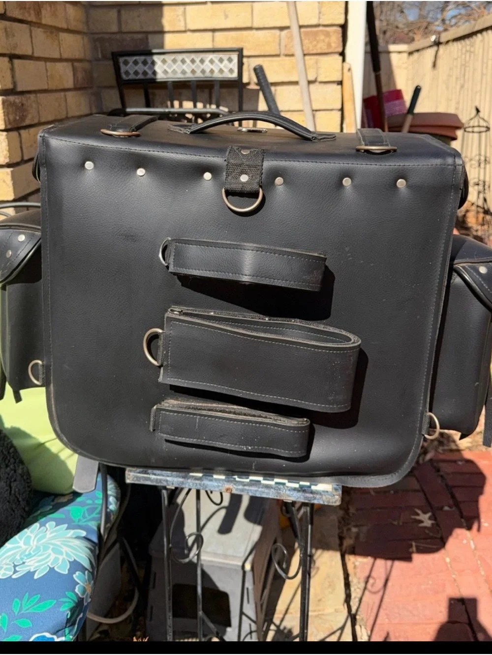 Harley-Davidson Black Leather Duffel-Style Motorcycle Bag with Stud Details